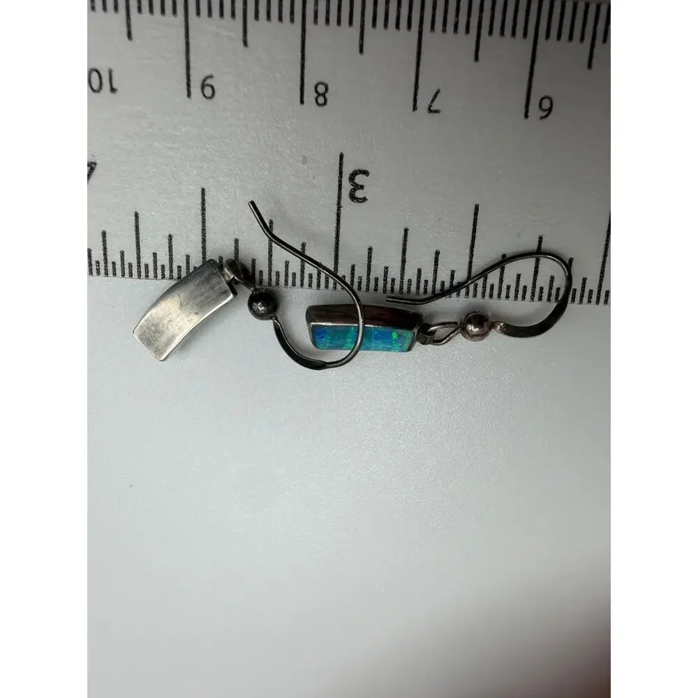 E. LUNAS 950 Sterling Silver blue Opal Inlay Bracelet and Earrings Set